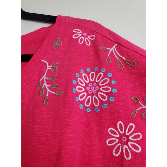 Talbots 2X Womens Plus Size T-shirt Top EMBROIDERED Pink Short Sleeve Cotton - Picture 4 of 9